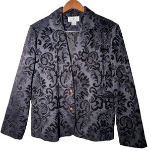 Erin London Black and Gray Floral brocade velvet blazer